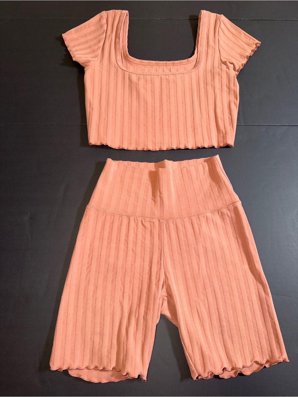 Offline by Aerie Ribbed Peach Crop Top & High-Waist Biker Shorts Set